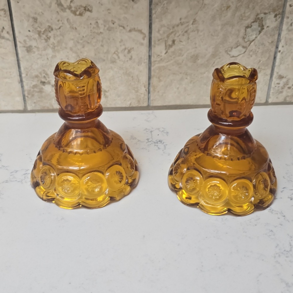 Amber L E Smith Or Viking MCM Moon And Stars Candlestick Holders